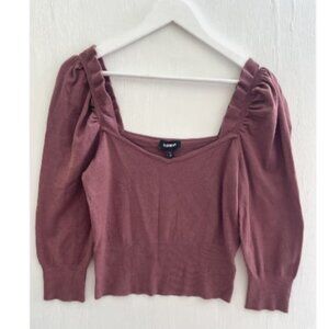 EXPRESS Dusty Rose Soft Knit Ruffle Puff Sleeve Sweater Top Cropped Size M